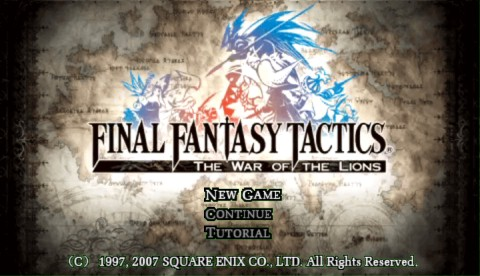 Final Fantasy Tactics: The War of the Lions title screen for PSP